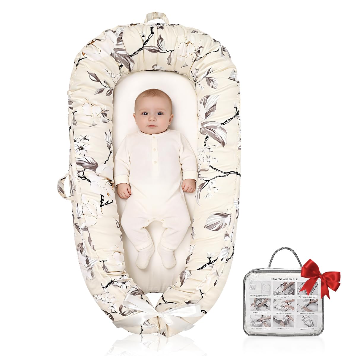 Meindoovm baby lounger cover closeup highlights ultra-soft organic cotton and breathable weave for soothing daytime sessions.