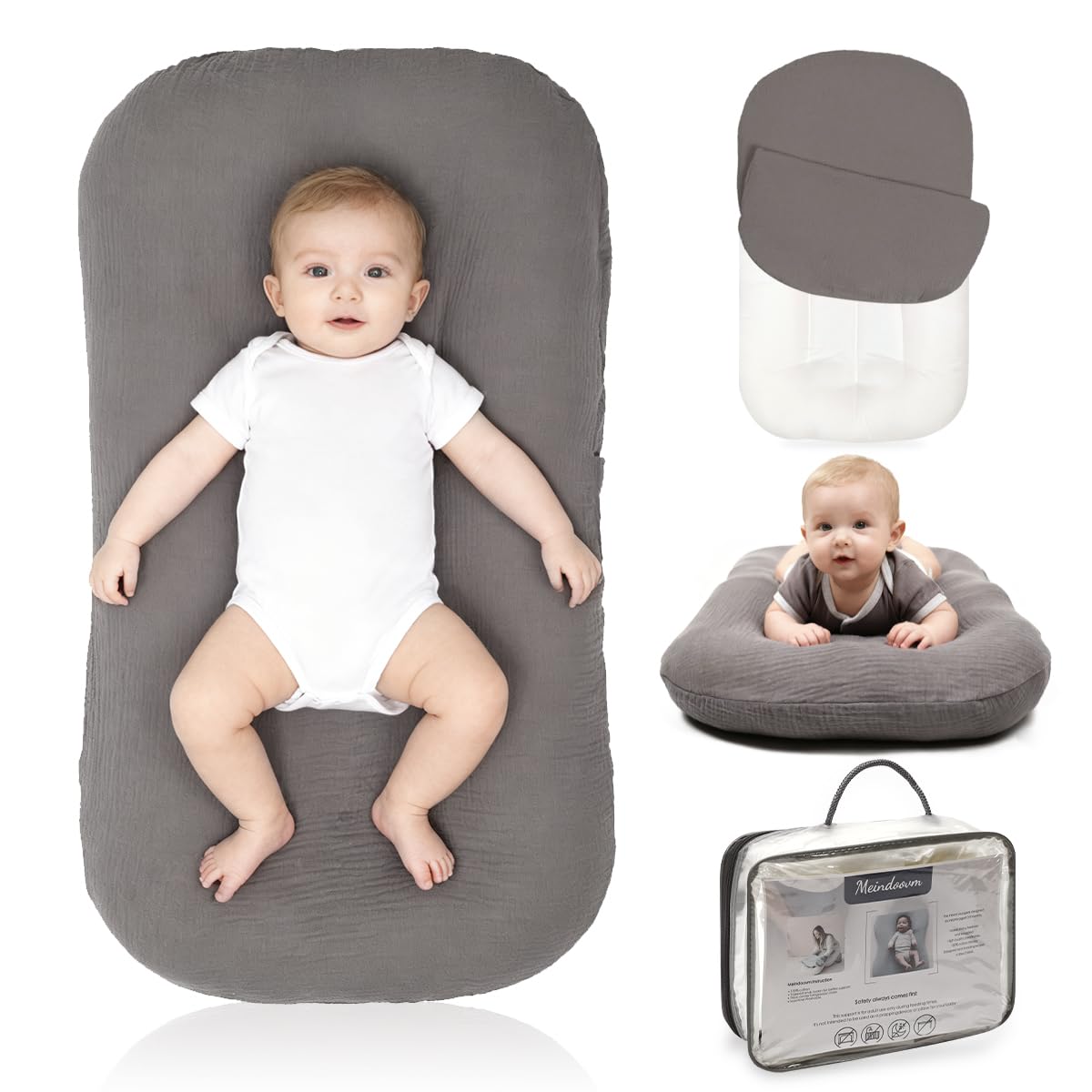 Meindoovm Baby Lounger cozy hug for awake-time play and bonding.