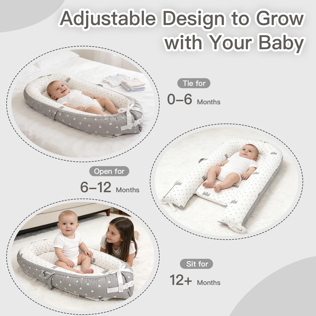 Meindoovm baby lounger double-zippered cover ready for machine washing.
