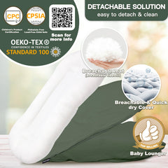 Meindoovm baby lounger fabric closeup highlights soft organic cotton and breathable texture.
