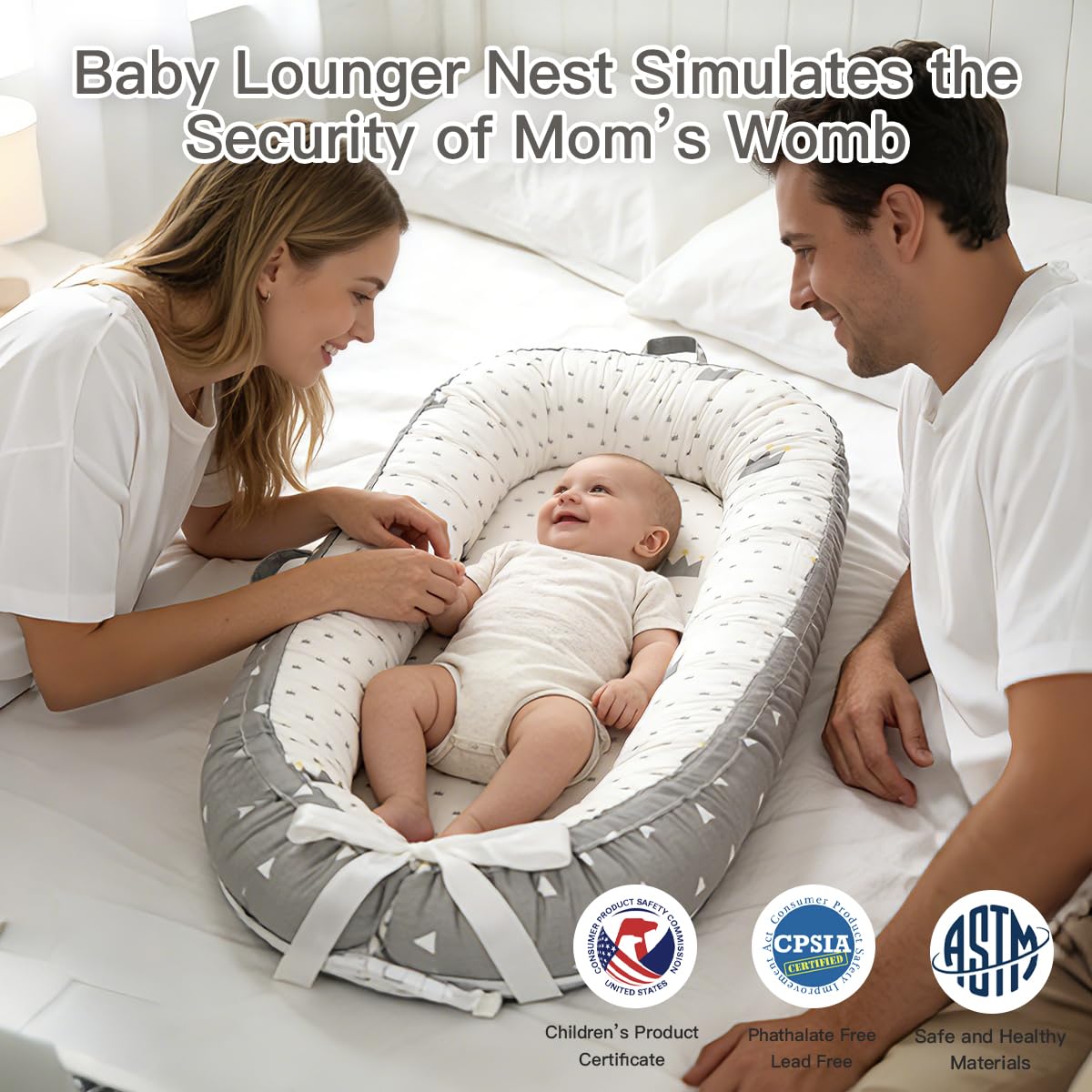 Meindoovm baby lounger portable design with carry handles for travel readiness.