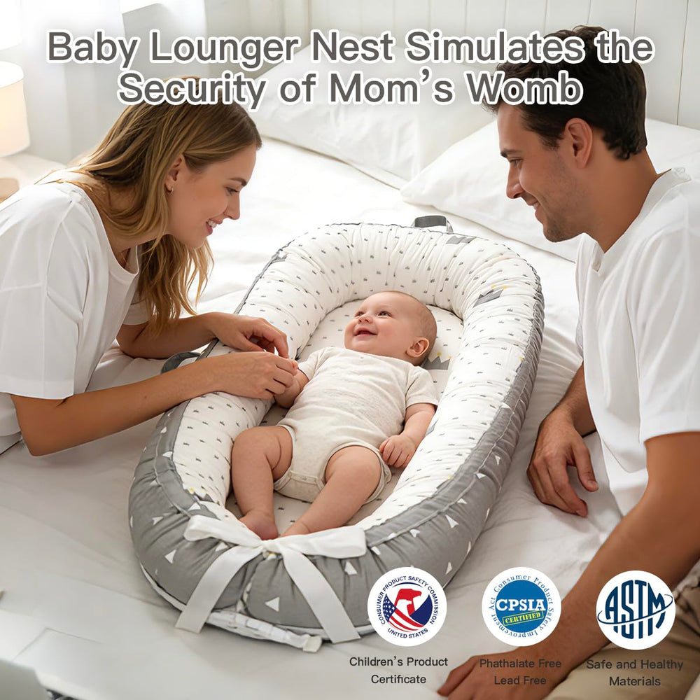 Meindoovm baby lounger portable design with carry handles for travel readiness.