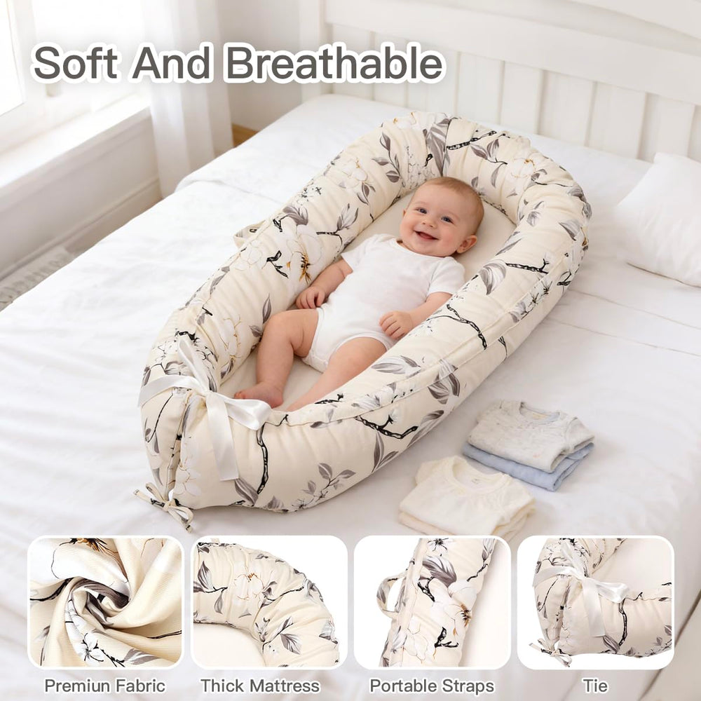 Meindoovm baby lounger reversible design offers two stylish looks for quick room style changes.
