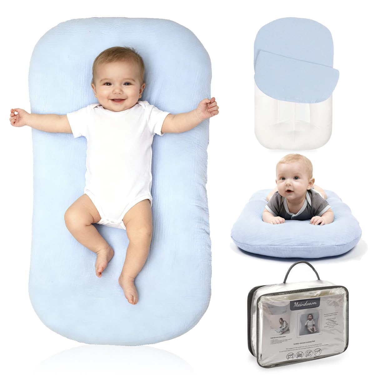 Meindoovm baby lounger snuggle cozy for newborn playtime and bonding.