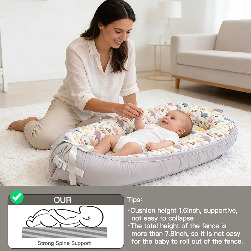 Meindoovm baby lounger travel-ready – lightweight and portable for on-the-go comfort.