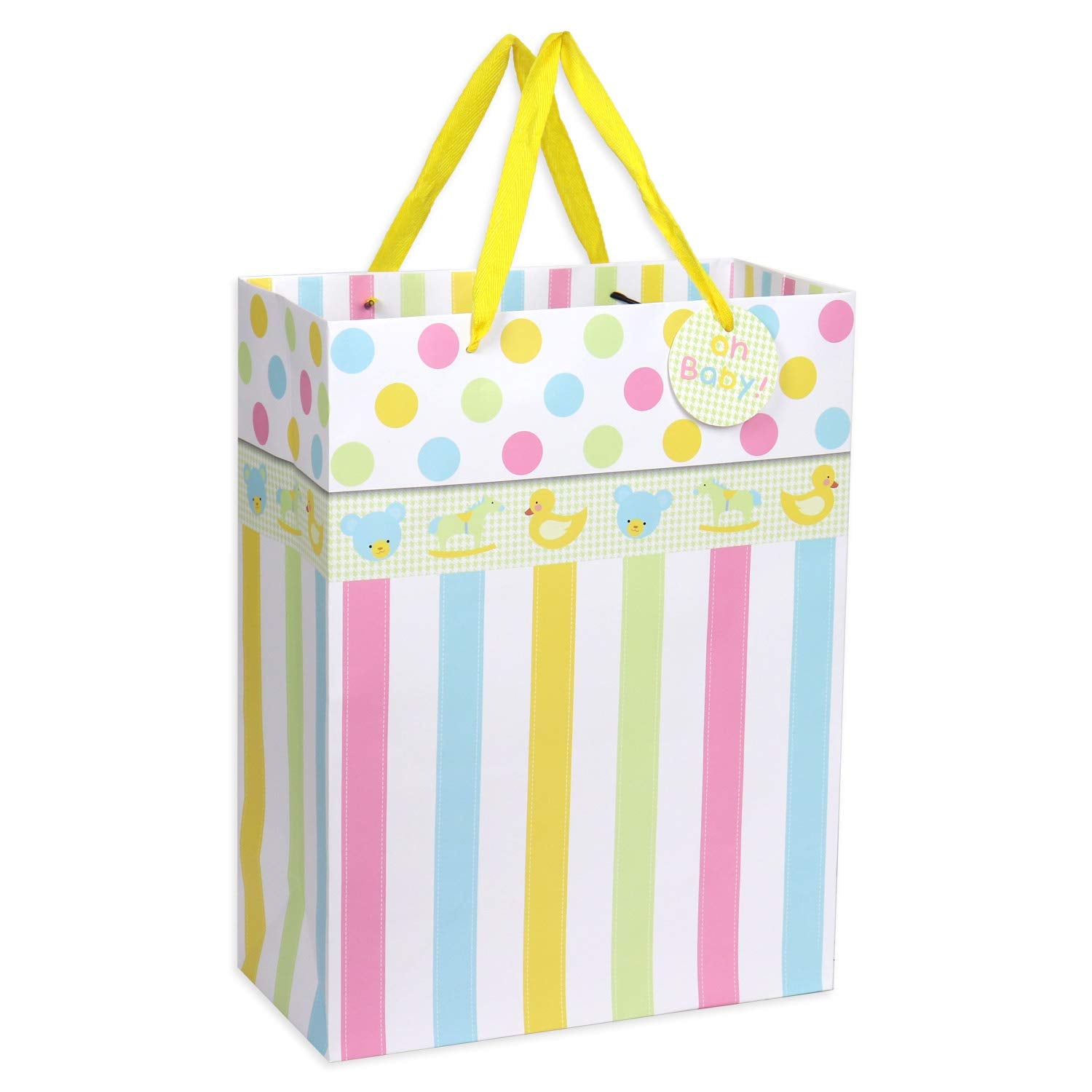 Meirus striped design gift bag adds a classic styling touch.