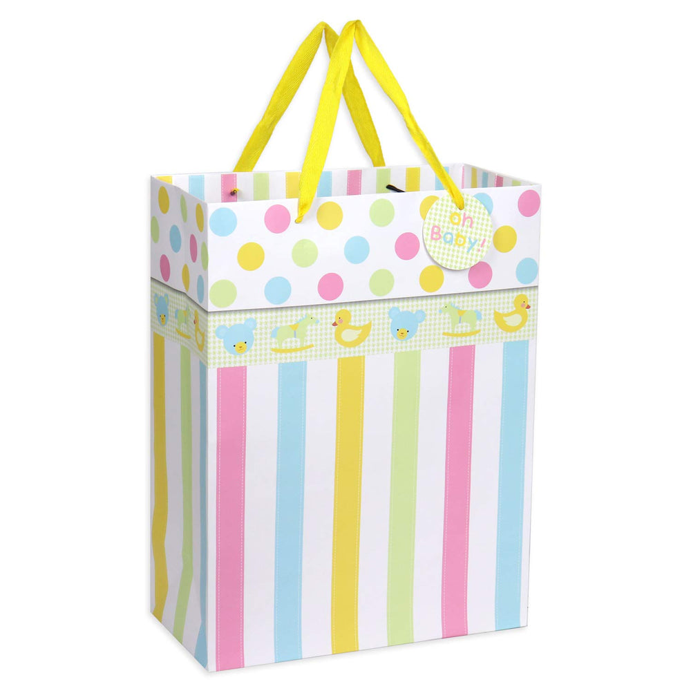 Meirus striped design gift bag adds a classic styling touch.