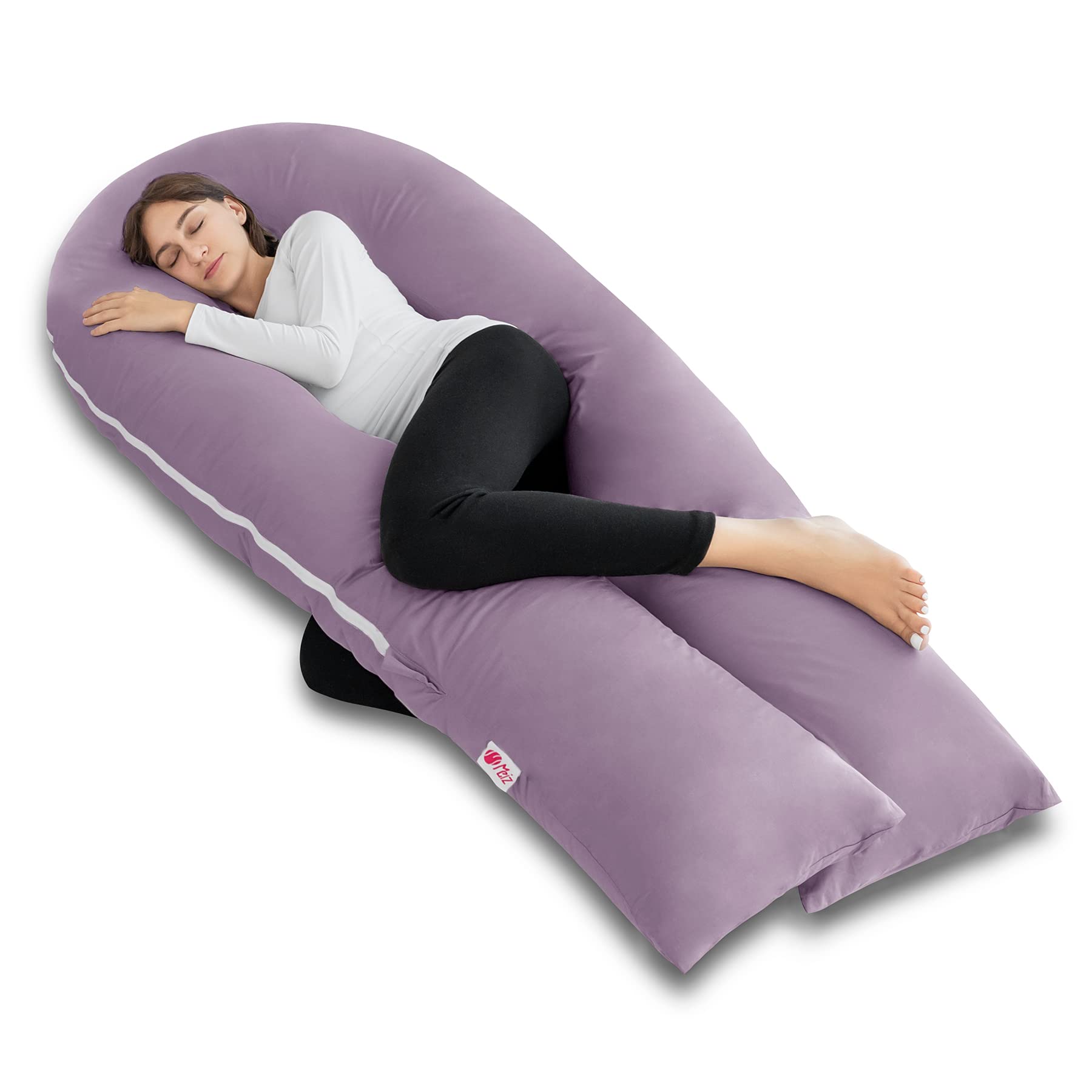 Meiz 65-inch U-shaped pregnancy pillow provides full-body support for side sleepers.