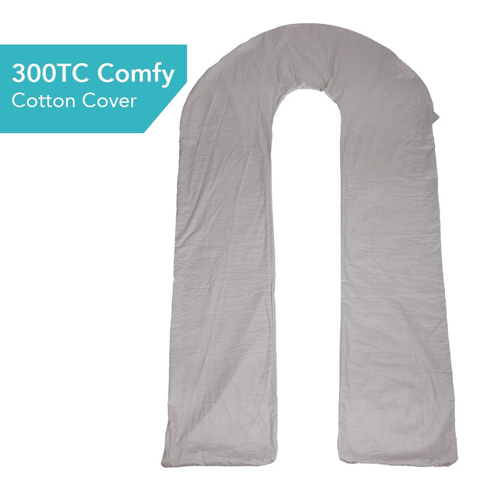 Meiz full pregnancy pillow cover on pillow demonstrates fit for 65x31 inch pillow and snug night comfort.