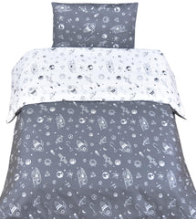 MEJU Rocket Planet cartoon-design close-up showcasing soft cotton fabric ideal for all-season nights.