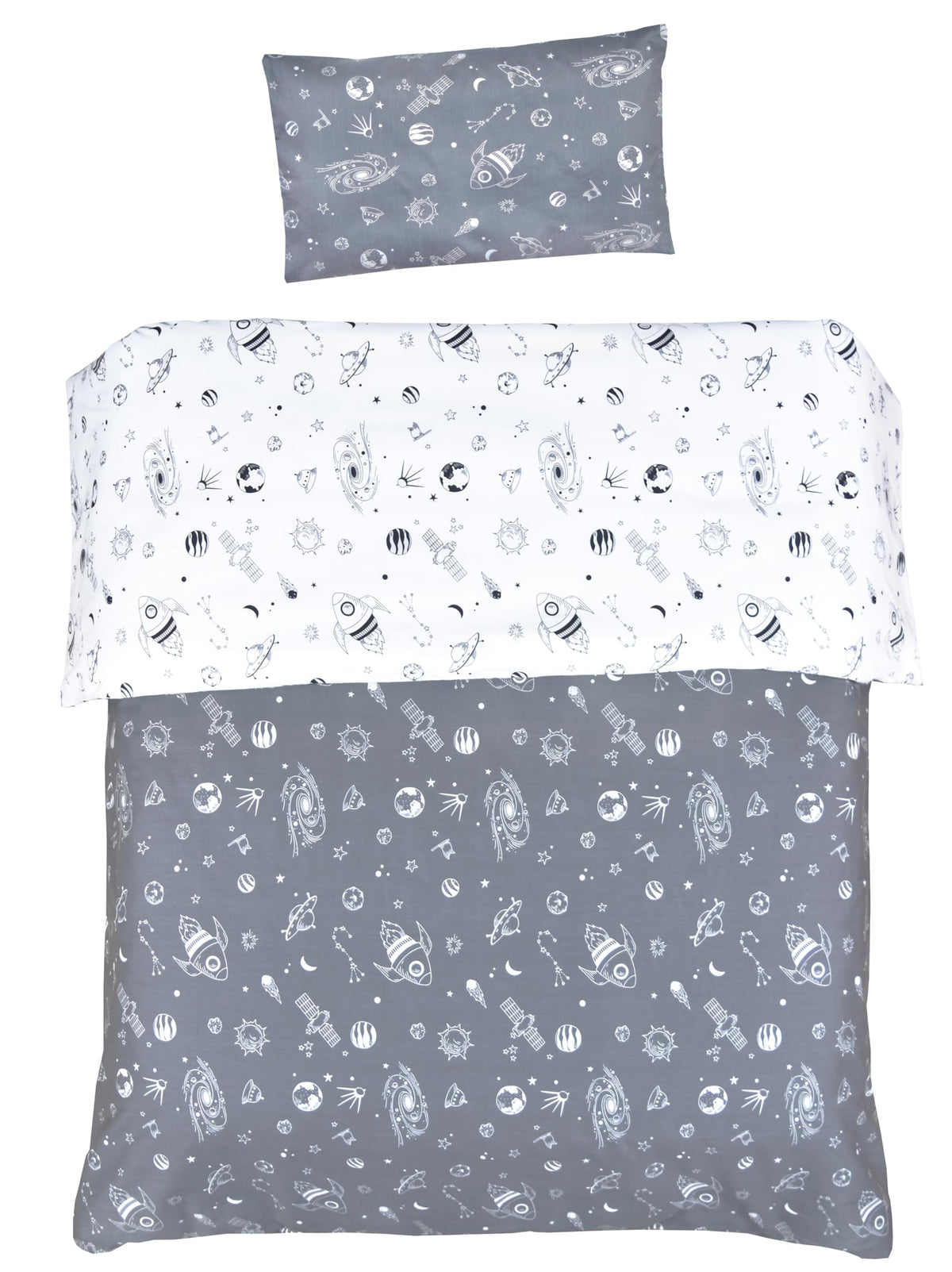 MEJU Rocket Planet duvet cover 43x59 with bright cartoon space design for cozy kids' sleep.