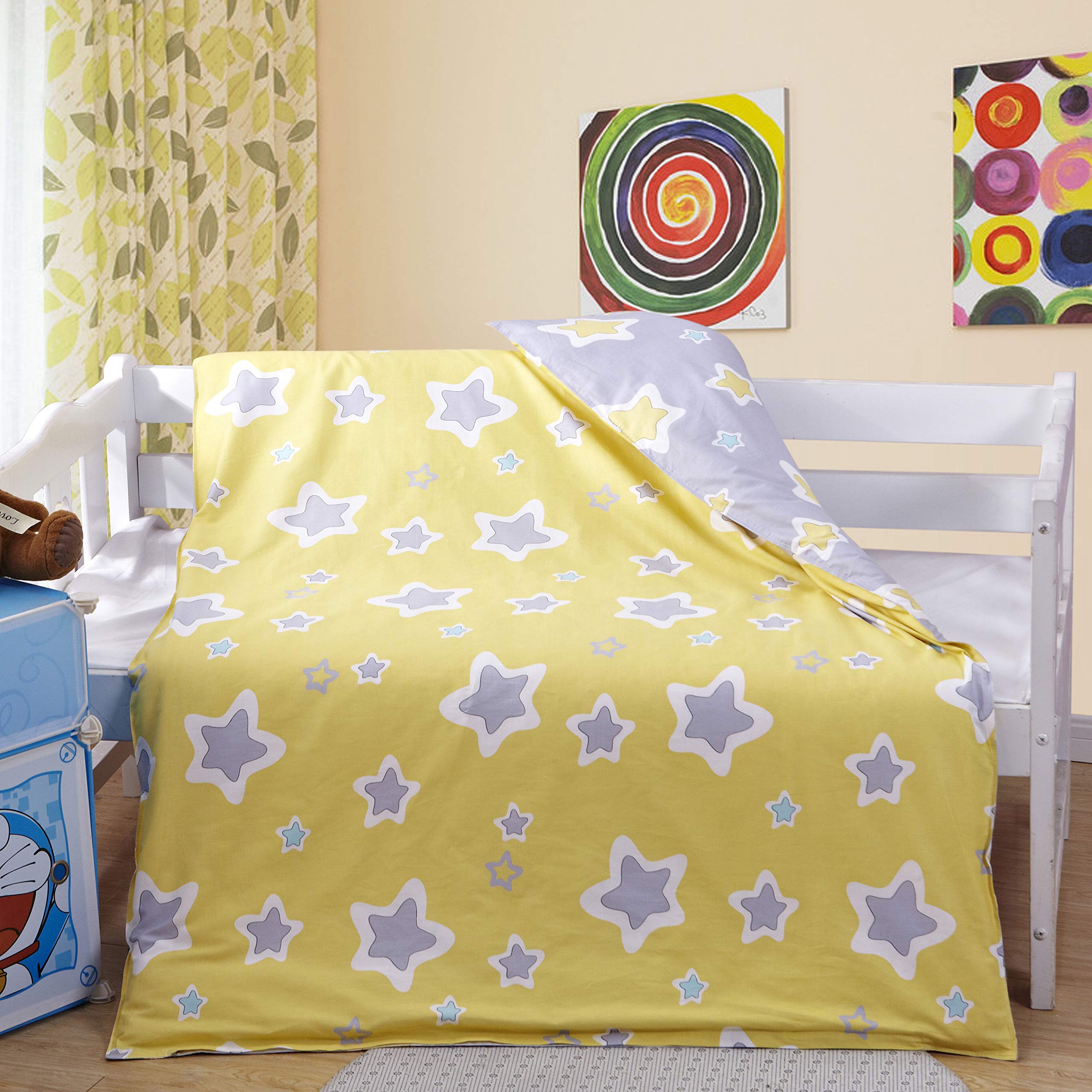 MEJU Star Yellow duvet cover in a cozy kids bed scene for restful nights.