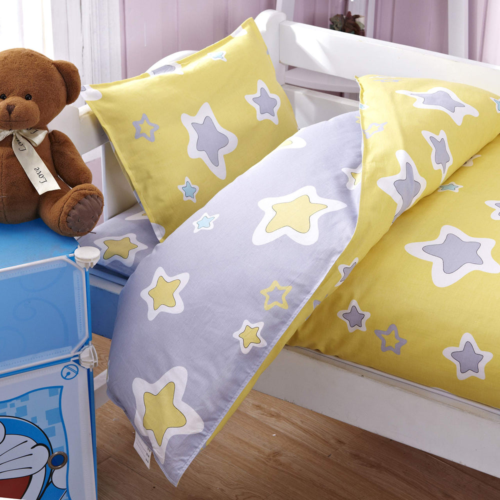 MEJU Star Yellow pillowcase front view highlighting soft cotton texture for comfy sleep.