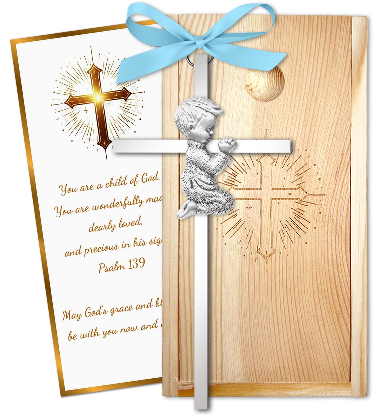 Meliatomia 6in praying cross boy—baptism keepsake with thoughtful religious symbolism.