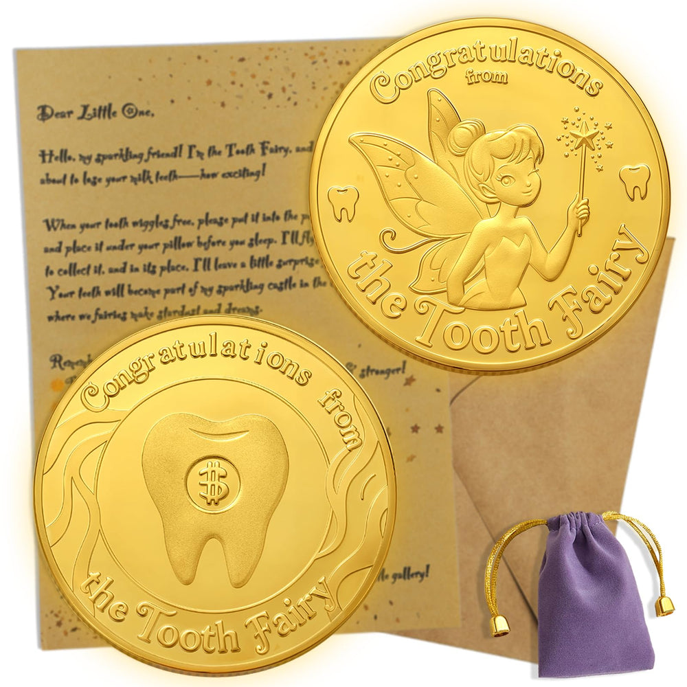 Meliatomia tooth fairy coins 4-pack front-waving design, ideal for a memorable bedtime ritual.
