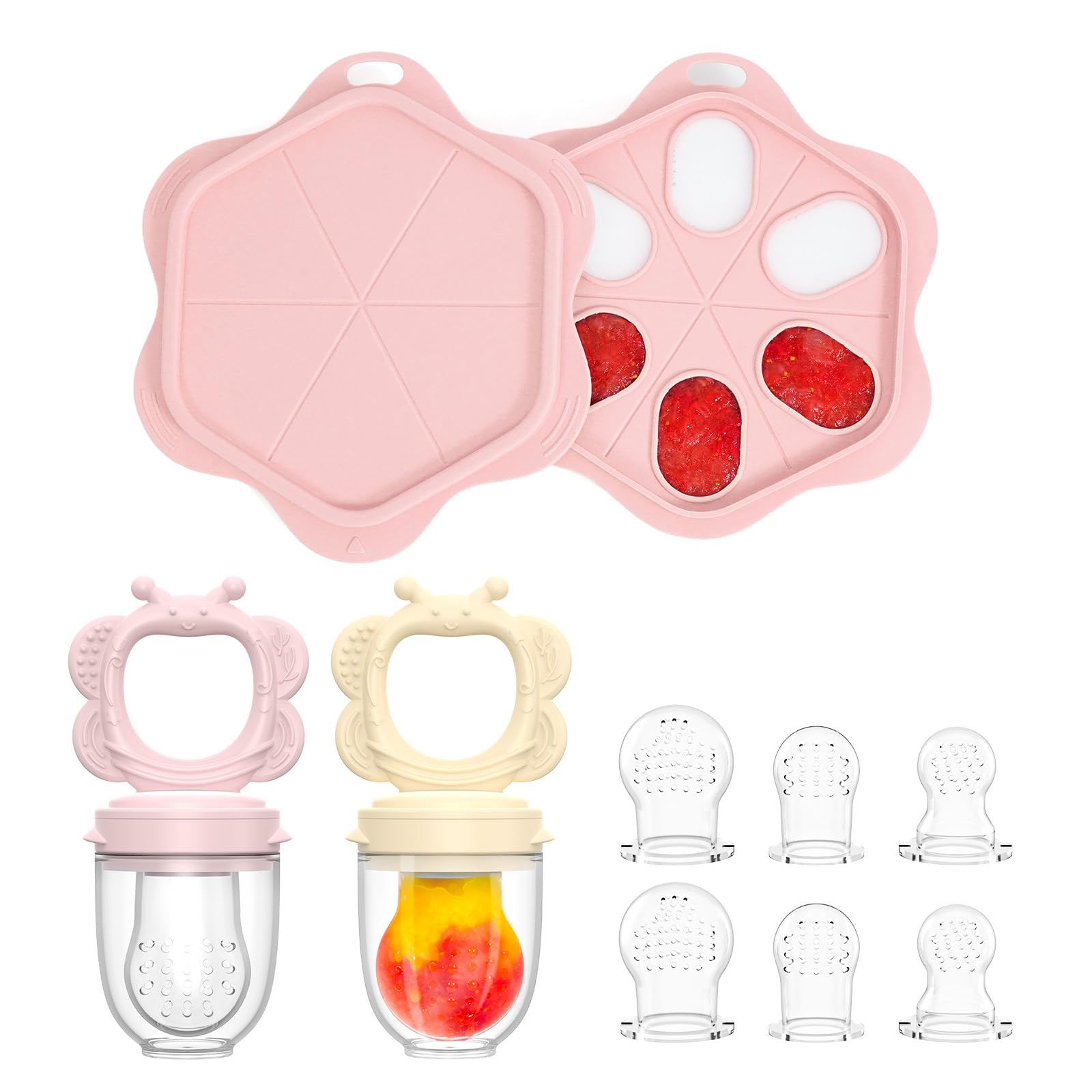 Melican silicone baby feeder with pouch-closed design supports safe self-feeding for tiny hands.