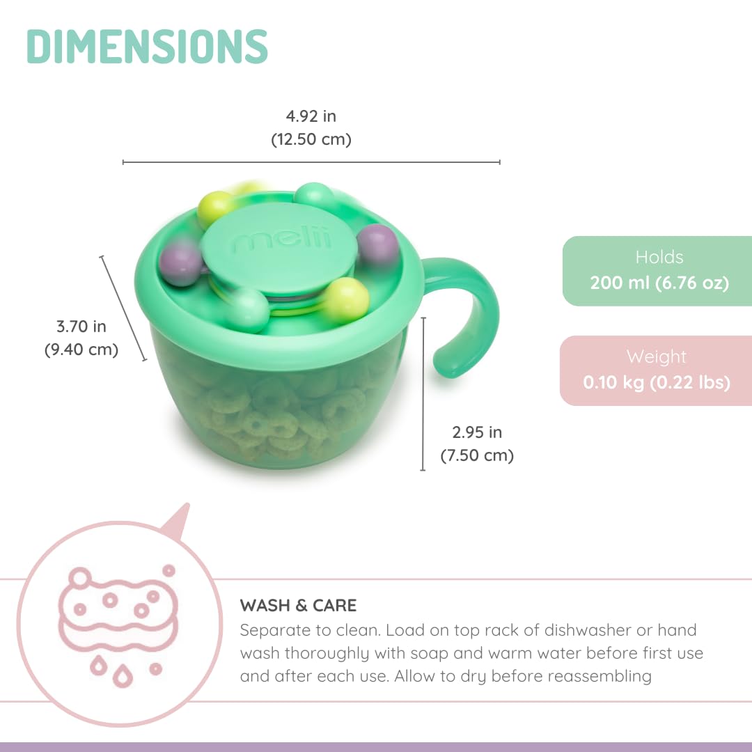 melii Abacus mint with handle, toddler-friendly grip supports independent snacking