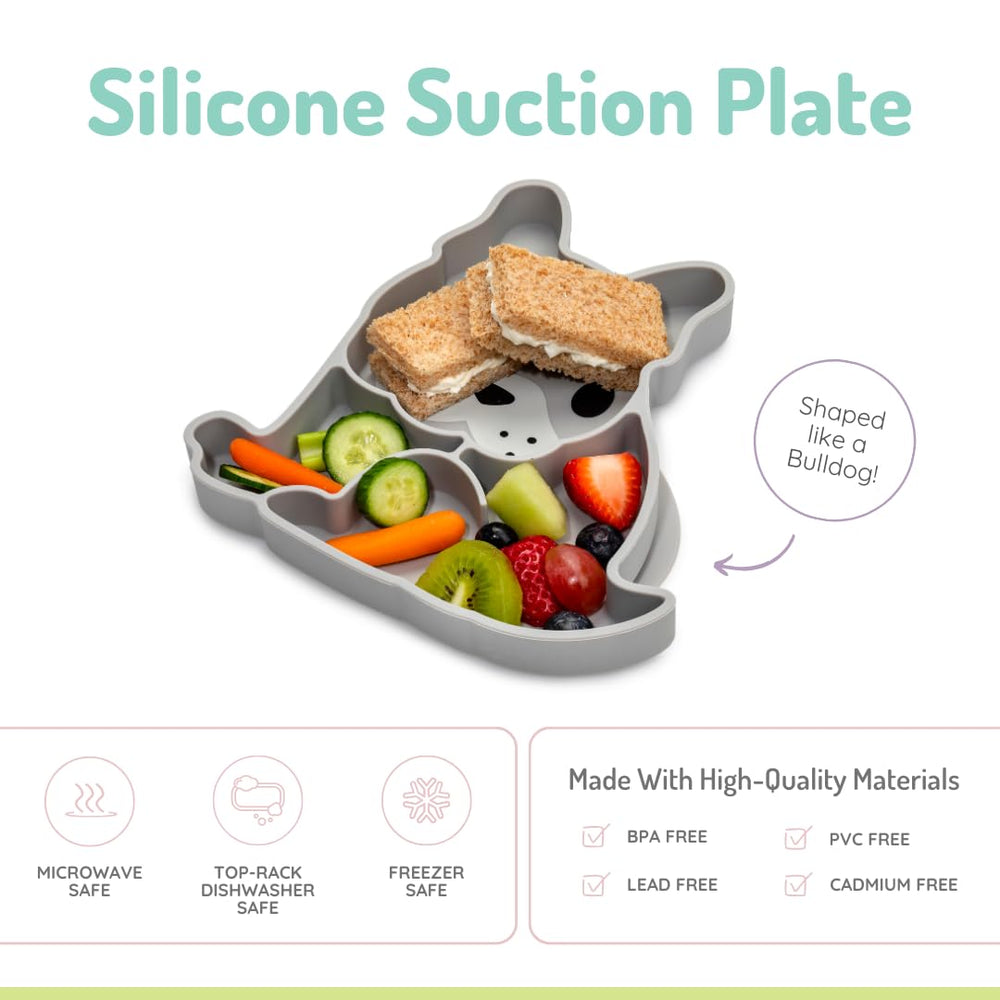 melii divided silicone suction plate on a high chair demonstrates secure suction for mess-free meals.