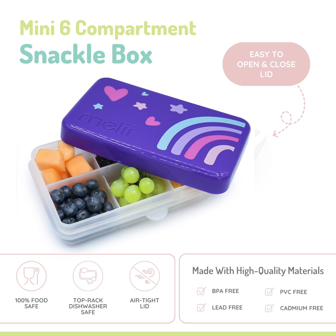 melii Mini Snackle Box adjustable dividers demonstrate customizable portions for kids on the go.