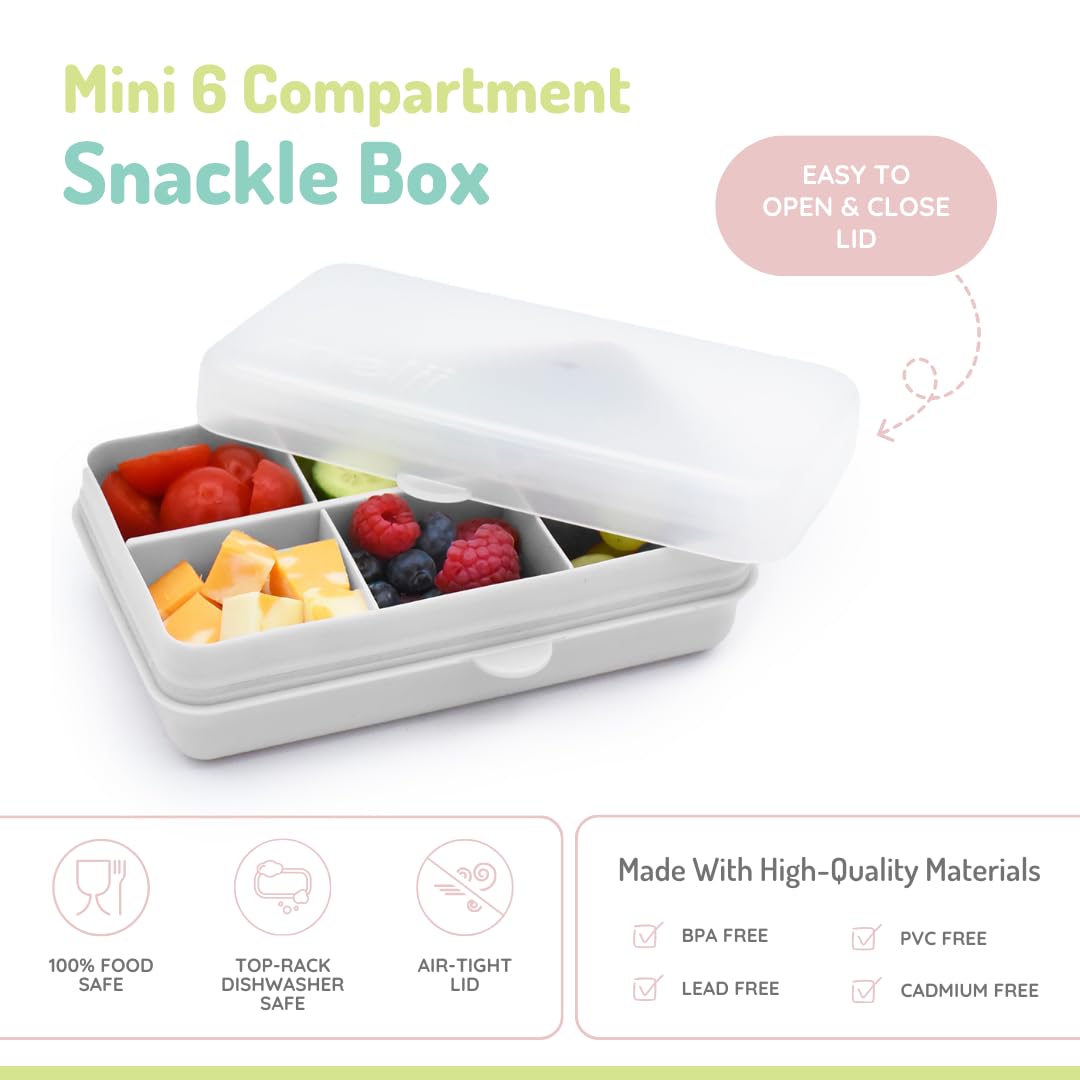 melii Mini Snackle Box shows six compartments for snack variety.