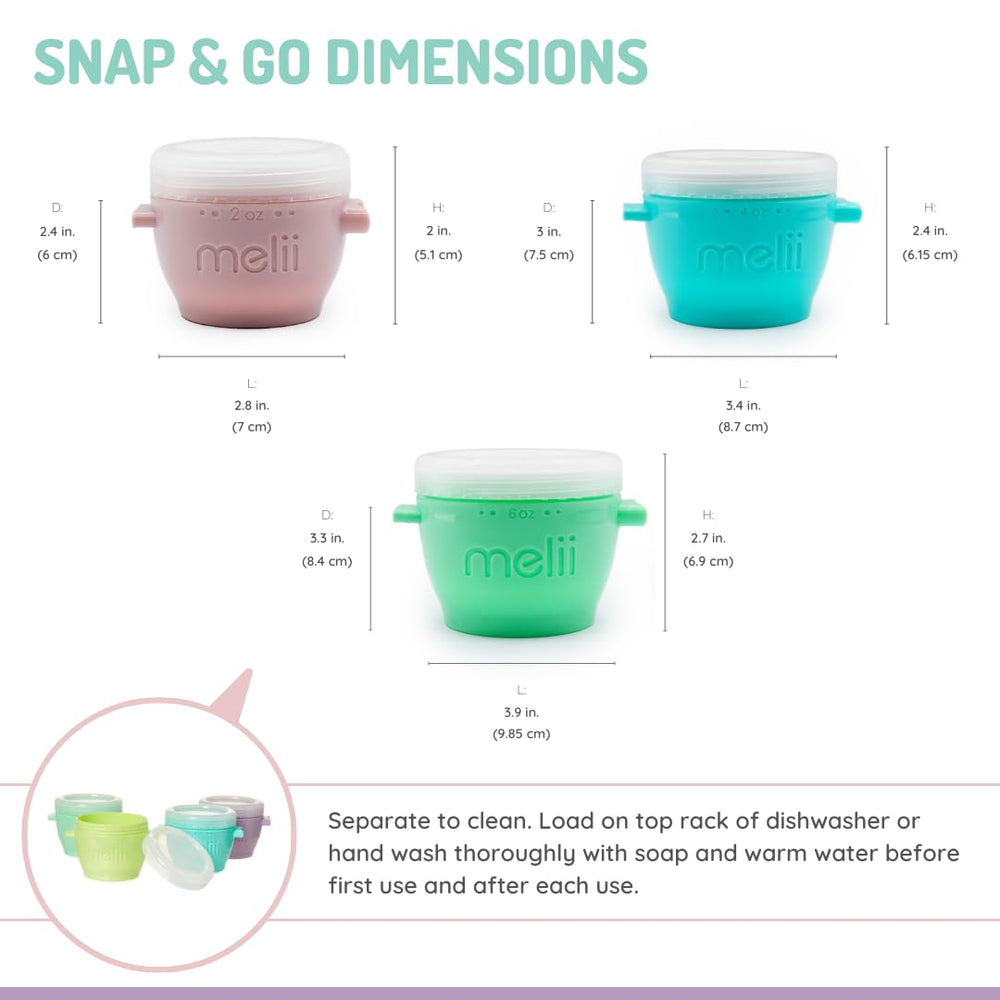melii Snap & Go display of mixed 2oz containers for busy days