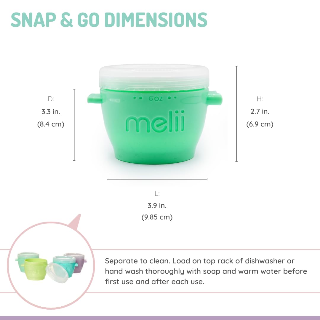 melii Snap & Go freezer-safe containers preserving frozen baby food.