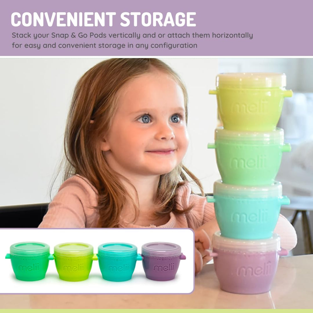 melii Snap & Go stackable design saves kitchen space.