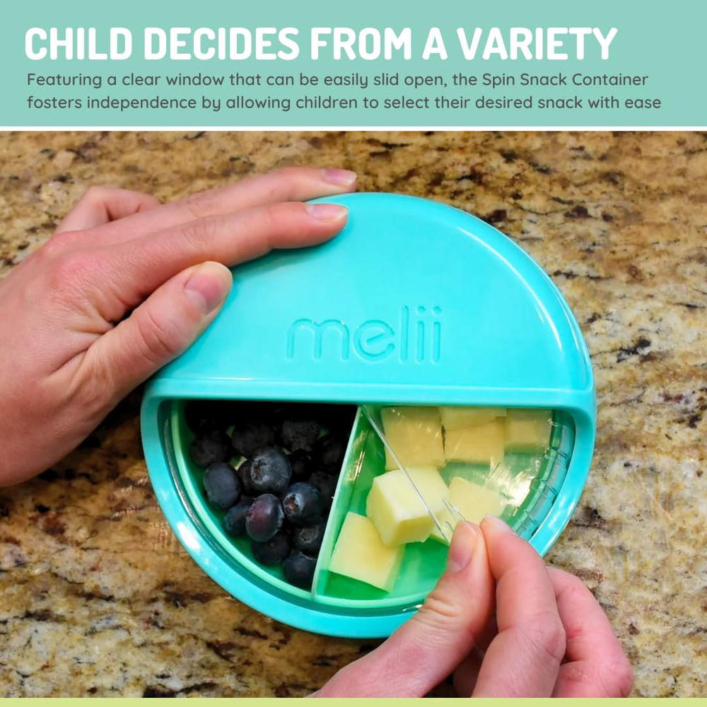 melii Spin Snack Container blue-compact-design ideal for lunchboxes and gym bags.