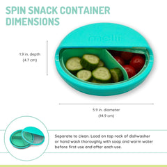 melii Spin Snack Container blue dishwasher-safe design simplifies cleaning after meals.