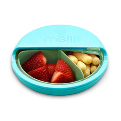 melii Spin Snack Container blue front view for on-the-go snacking.