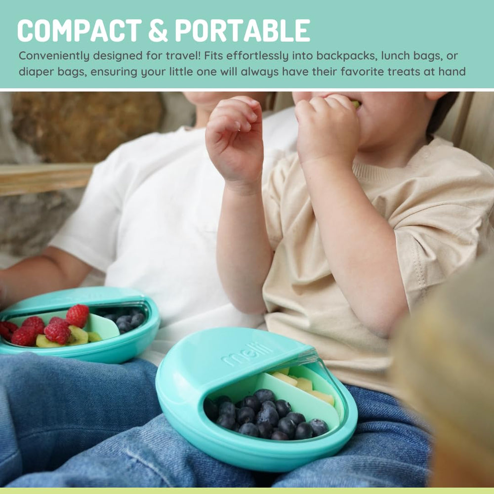 melii Spin Snack Container blue-three-compartments-layout supports varied snacks.