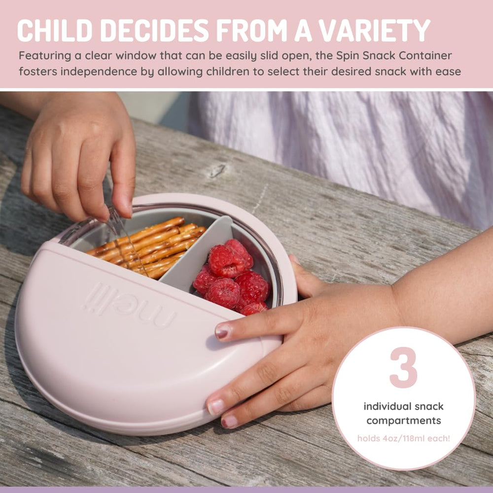melii Spin Snack Container compact, lightweight design fits bags
