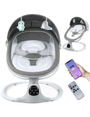 MelloBubbz electric baby swing grey frame for safe soothing moments.
