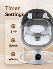 MelloBubbz electric baby swing with mosquito net protects baby during use.