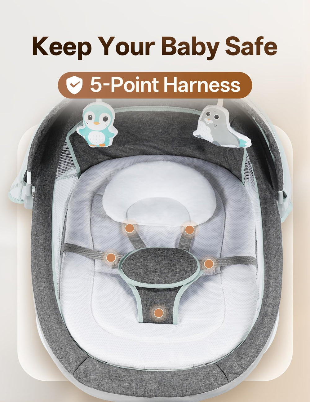 MelloBubbz electric baby swing touch panel for quick, convenient adjustments.