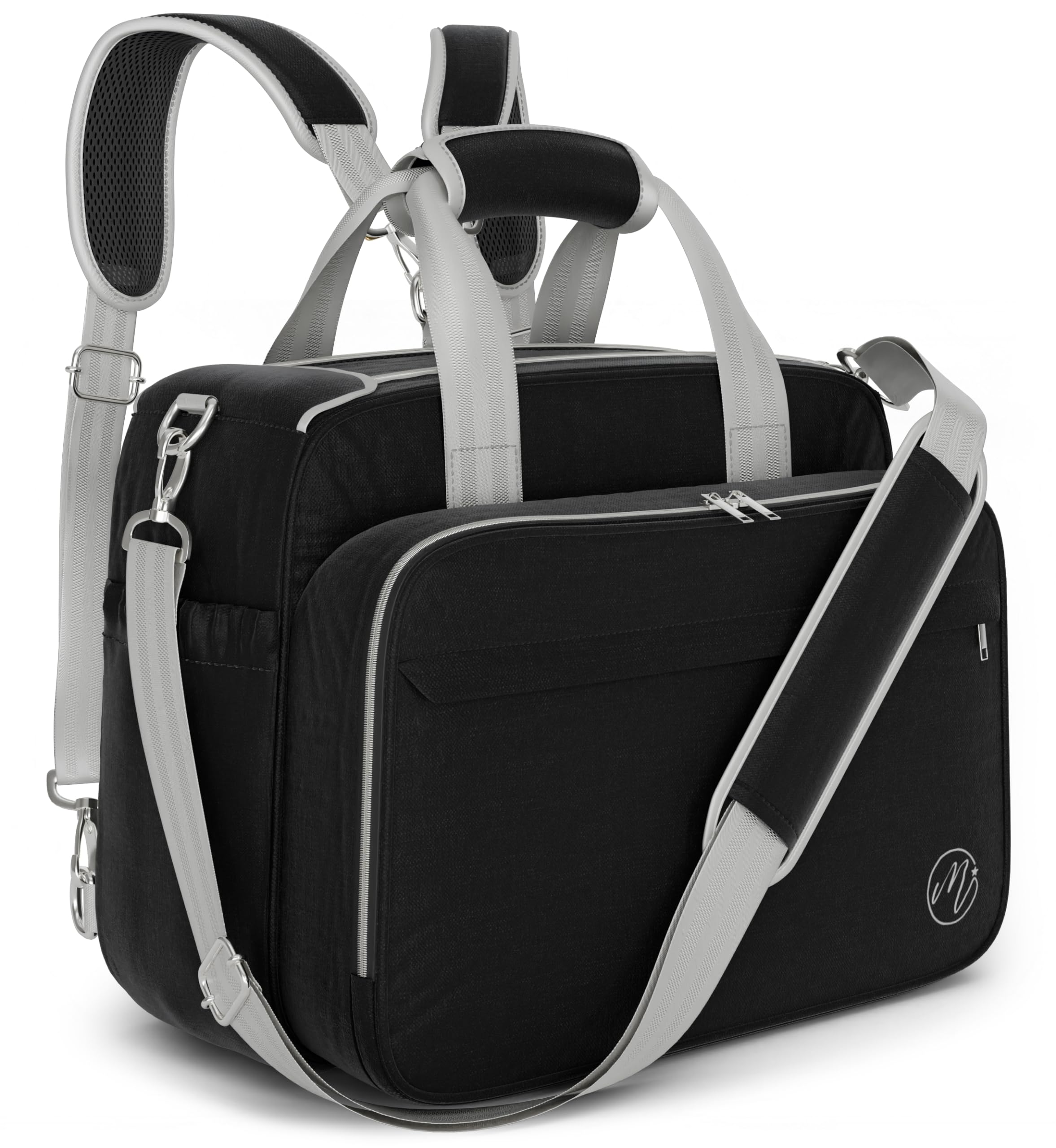 Mellories 4in1 convertible diaper bag tote front view shows versatile carry options for parents.