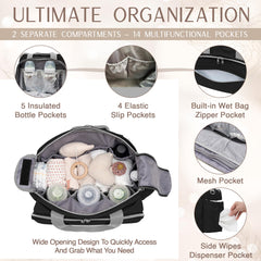 Mellories diaper bag in backpack mode with padded straps for comfortable wear.