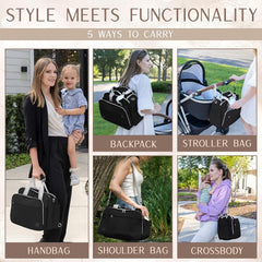 Mellories diaper bag in backpack mode with straps removed for sleek tote carry.
