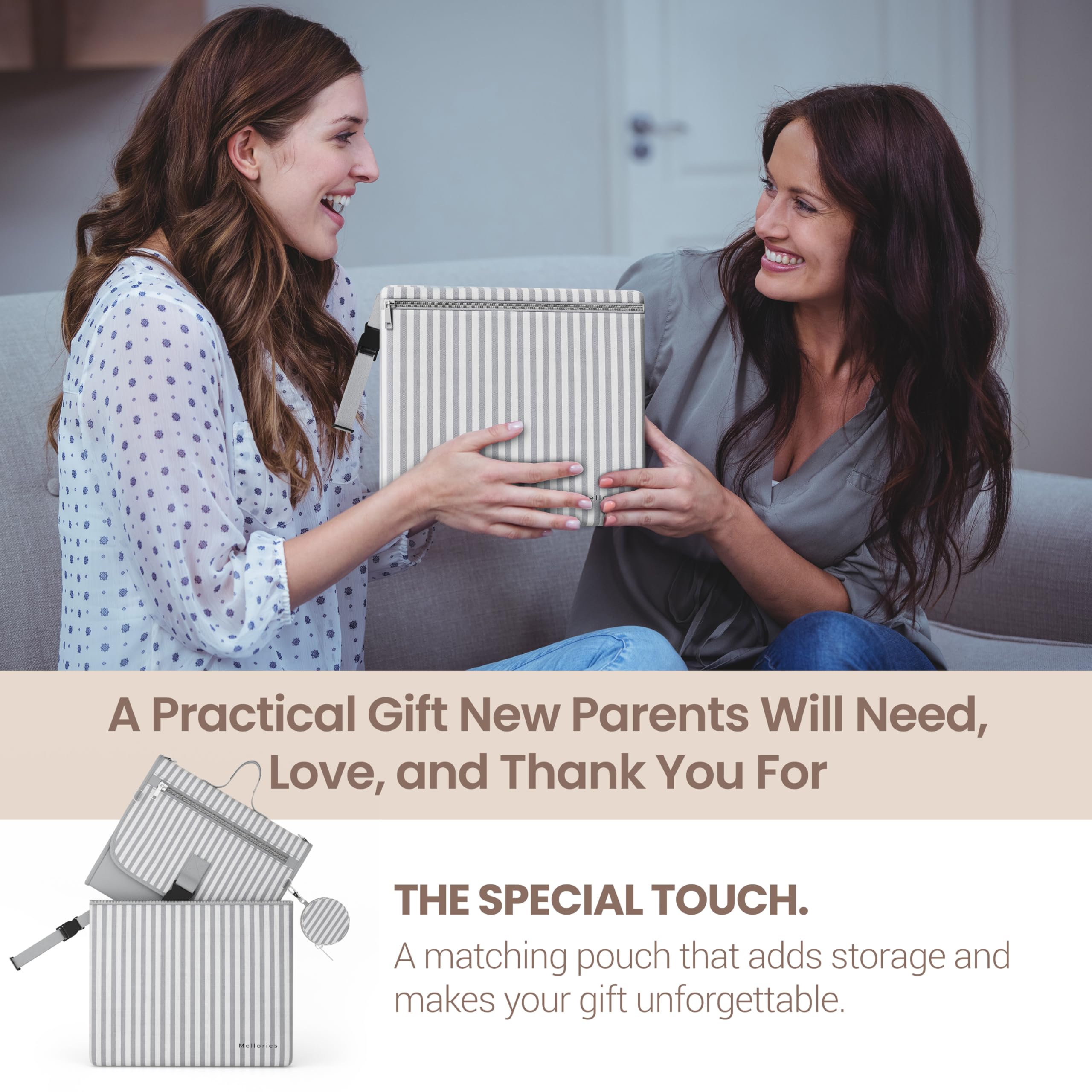 Mellories portable diaper changing pad strap system enables versatile carrying options