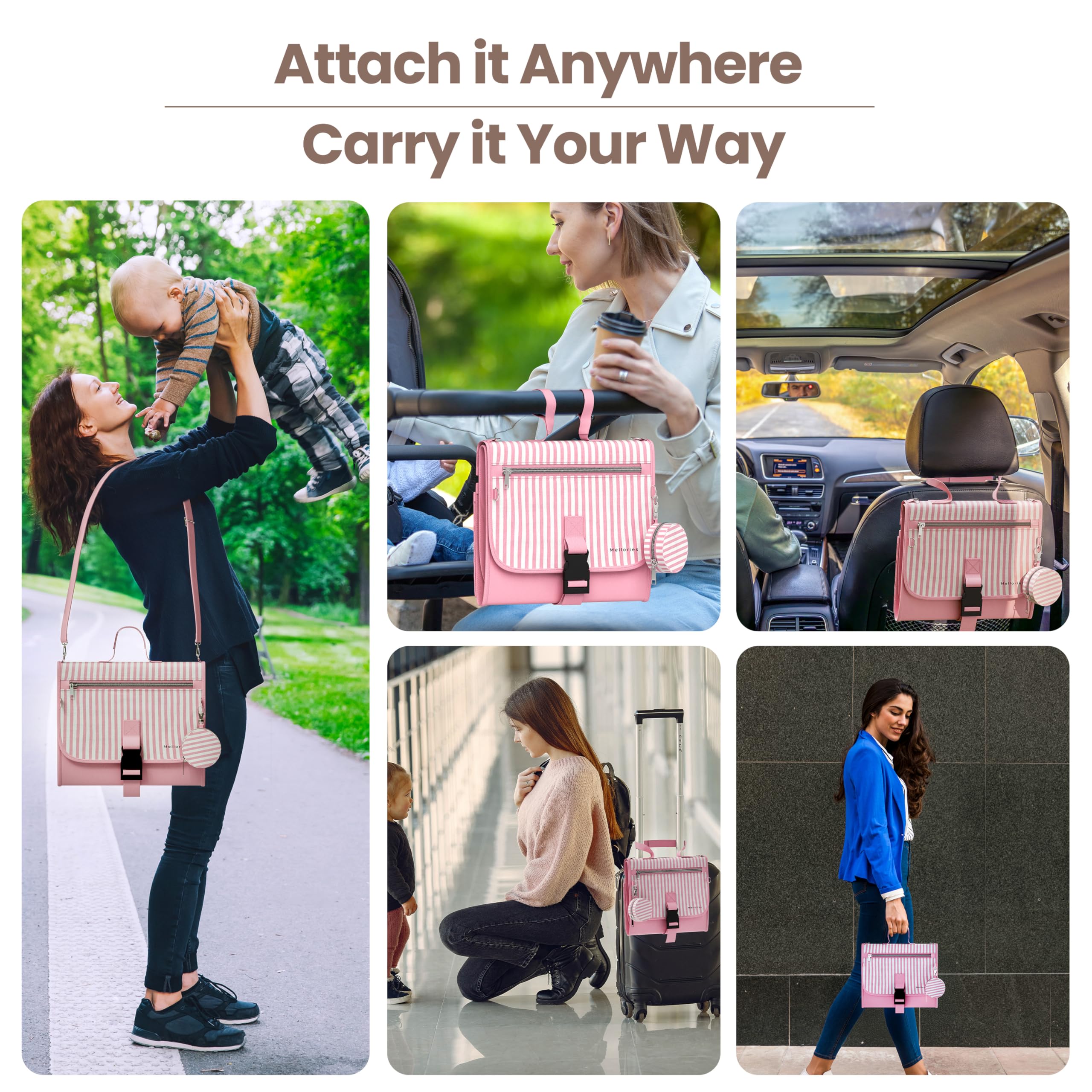 Mellories strap-system enables crossbody or stroller attachment for hands-free transport