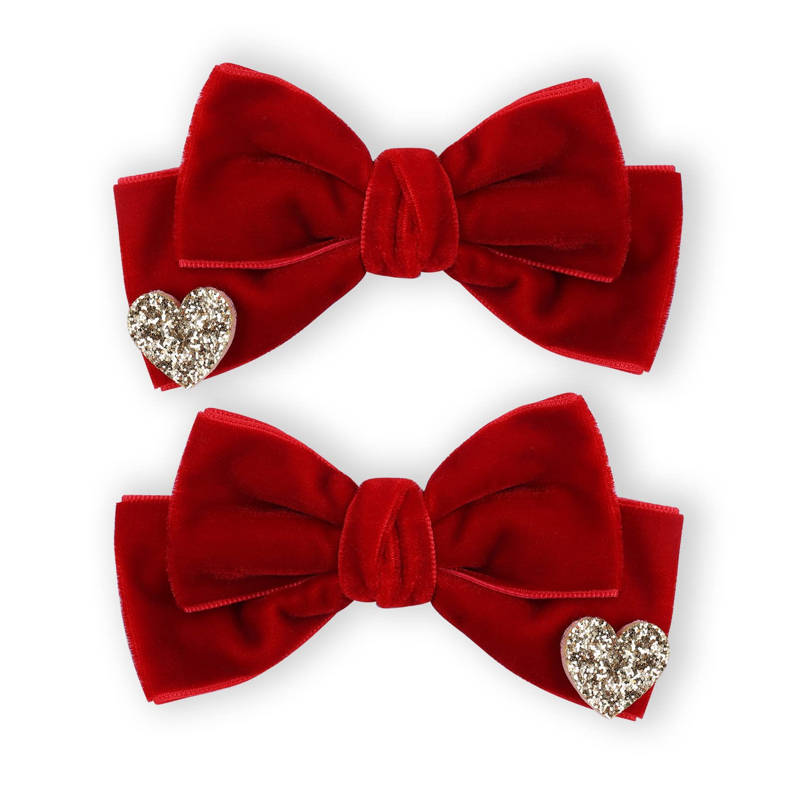 Melyde red velvet hair bow heart-pattern closeup for stylish daily wear
