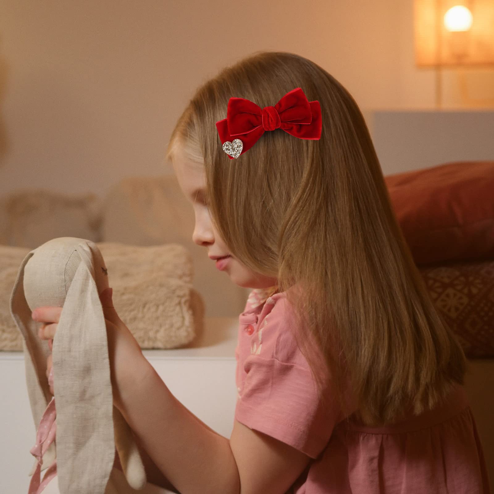 Melyde red velvet hair bow non-slip clip in action for stay-put style