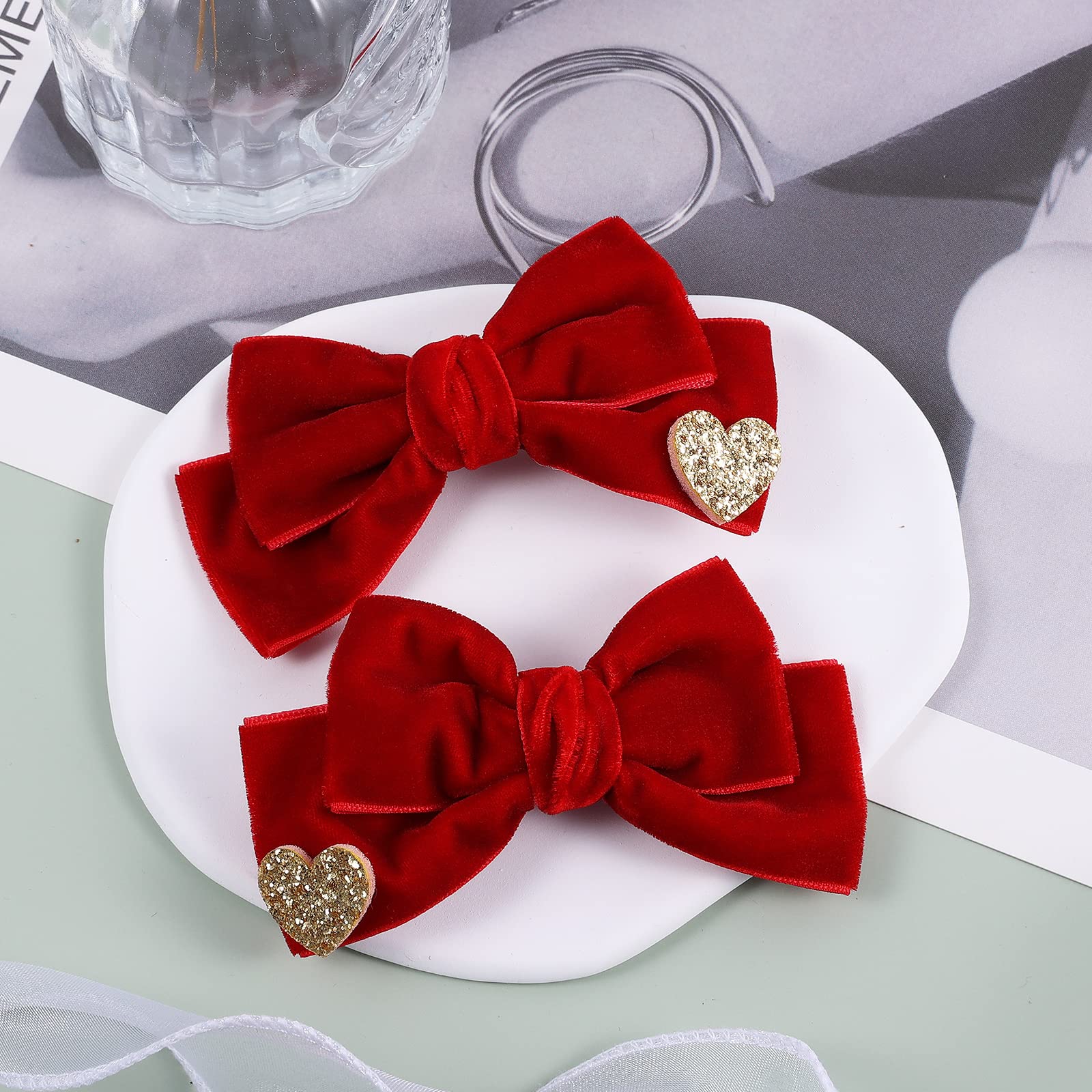 Melyde red velvet hair bow worn during holidays complements outfits