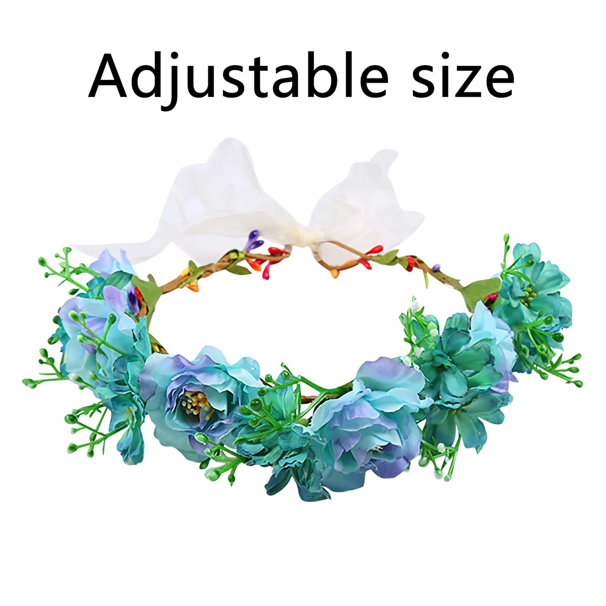 Memeyou adjustable flower crown – satin petals and secure fit.