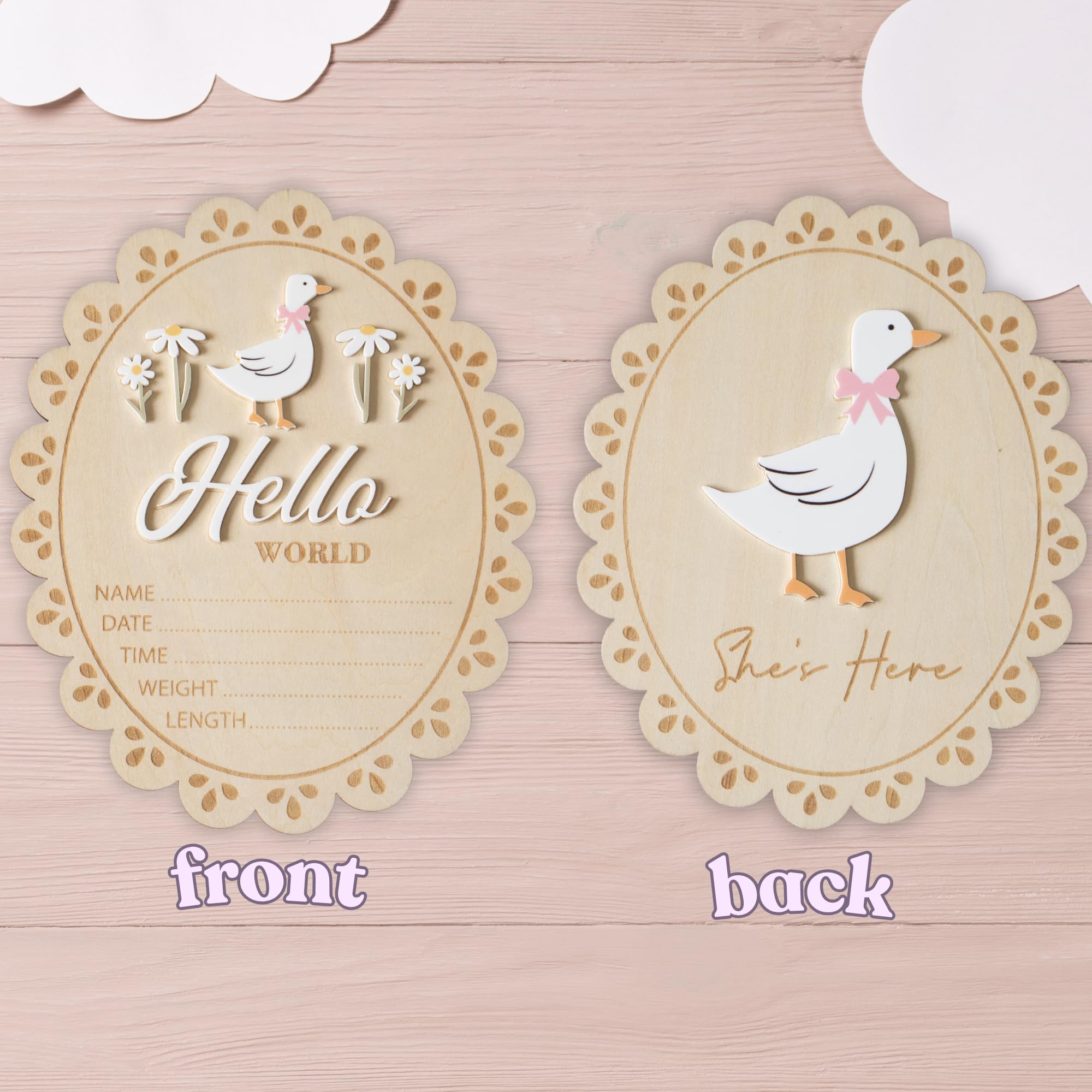 MEMOLEBIA baby announcement sign She's Here back ideal for welcome messages in shoots.