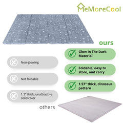 MeMoreCool glow in the dark patterns on the play mat invite nighttime exploration.