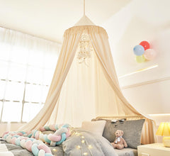 Mengersi bed canopy tassel-detail-closeup shows rustic tassels