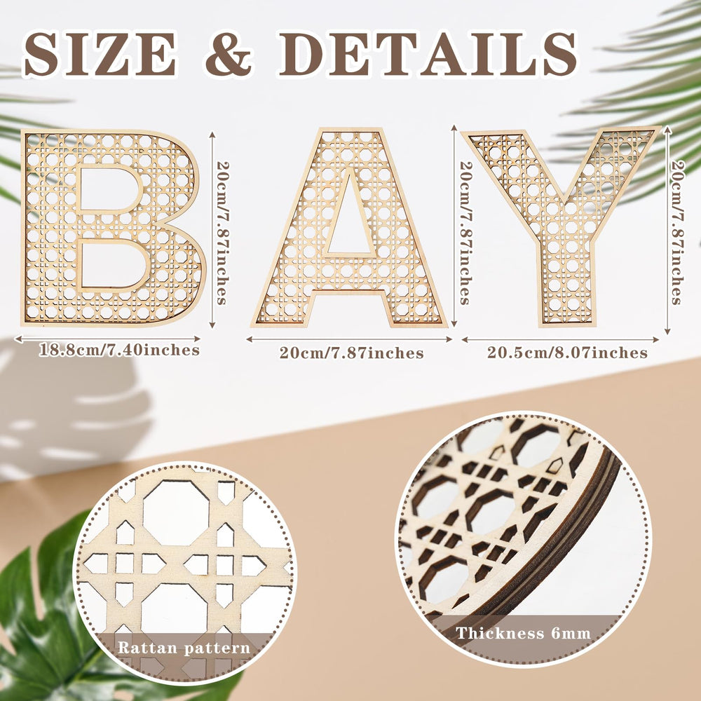 Menkxi boho rattan letters spell BABY, creating a nursery focal point.