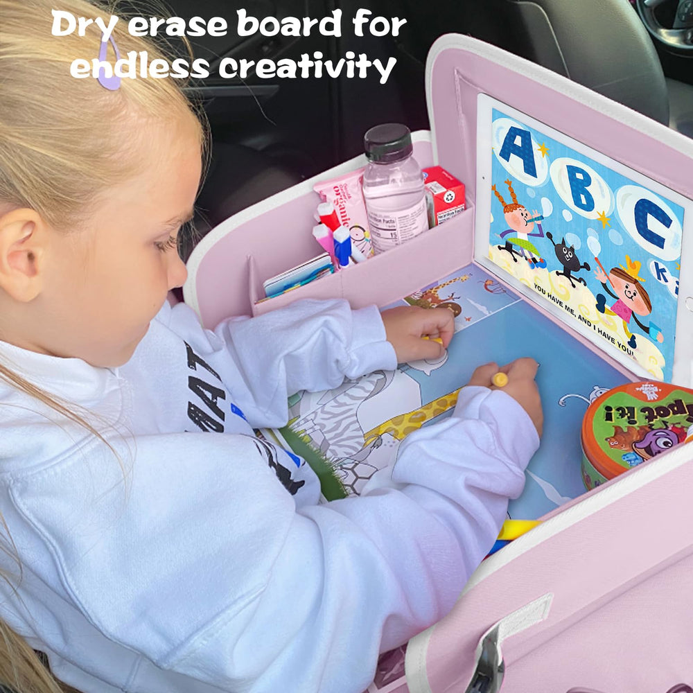 MENZOKE car-seat tray with cup holder keeps snacks organized.