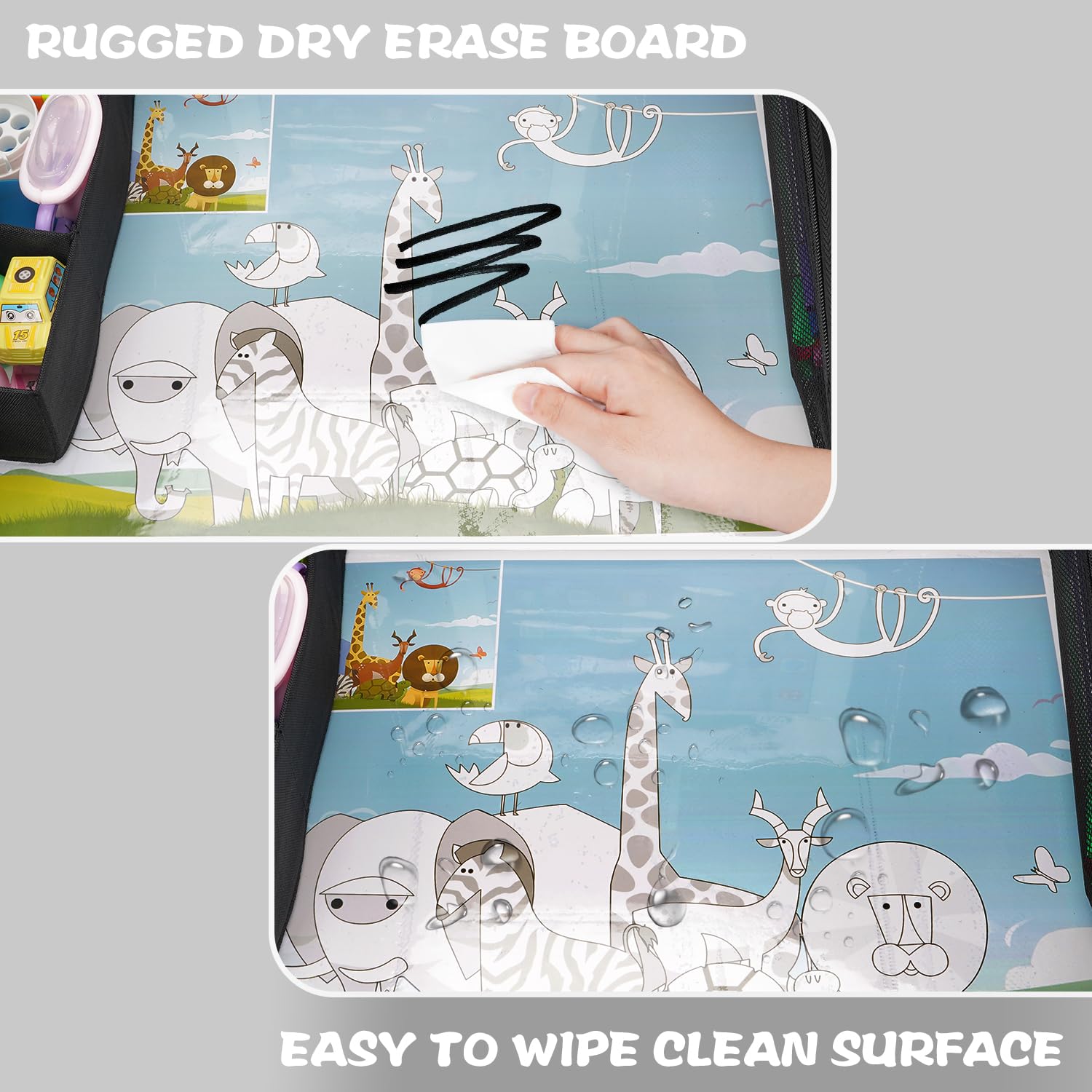 MENZOKE dry erase board on travel tray supports creative drawing and quick cleanups.